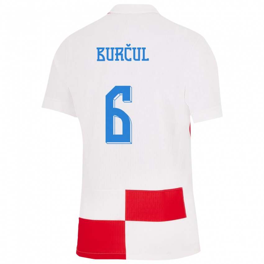 Herren Kroatien Bruno Burcul #6 Weiß Rot Heimtrikot Trikot 24-26 T-Shirt Schweiz