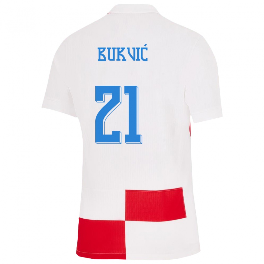 Herren Kroatien Domagoj Bukvic #21 Weiß Rot Heimtrikot Trikot 24-26 T-Shirt Schweiz