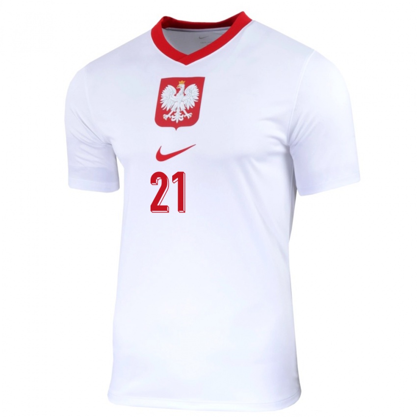 Homme Maillot Pologne Emilia Zdunek #21 Blanc Tenues Domicile 24-26 T-Shirt Suisse