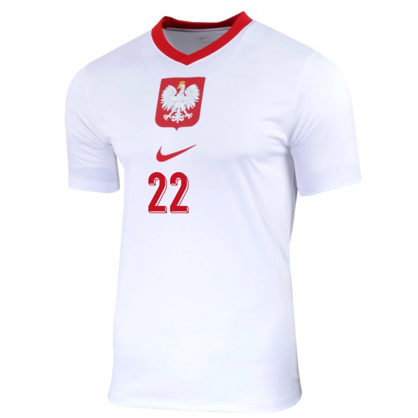Homme Maillot Pologne Bartlomiej Dragowski #22 Blanc Tenues Domicile 24-26 T-Shirt Suisse