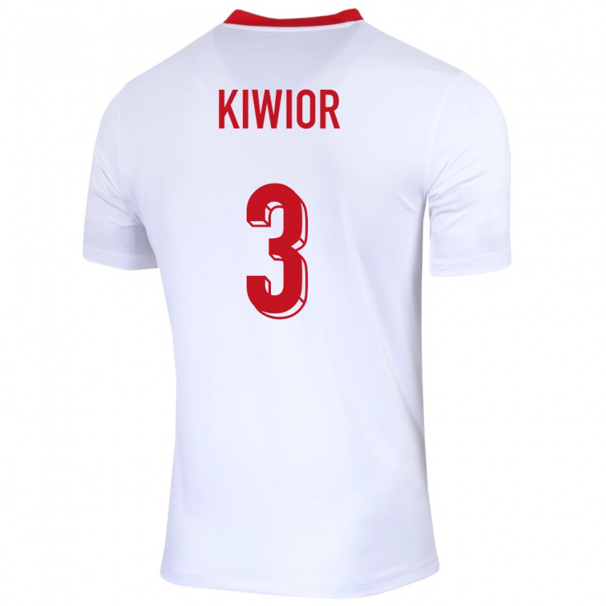Homme Maillot Pologne Jakub Kiwior #3 Blanc Tenues Domicile 24-26 T-Shirt Suisse