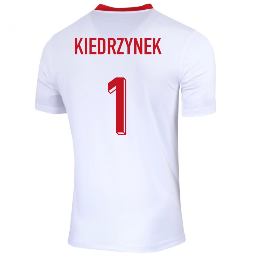 Homme Maillot Pologne Katarzyna Kiedrzynek #1 Blanc Tenues Domicile 24-26 T-Shirt Suisse