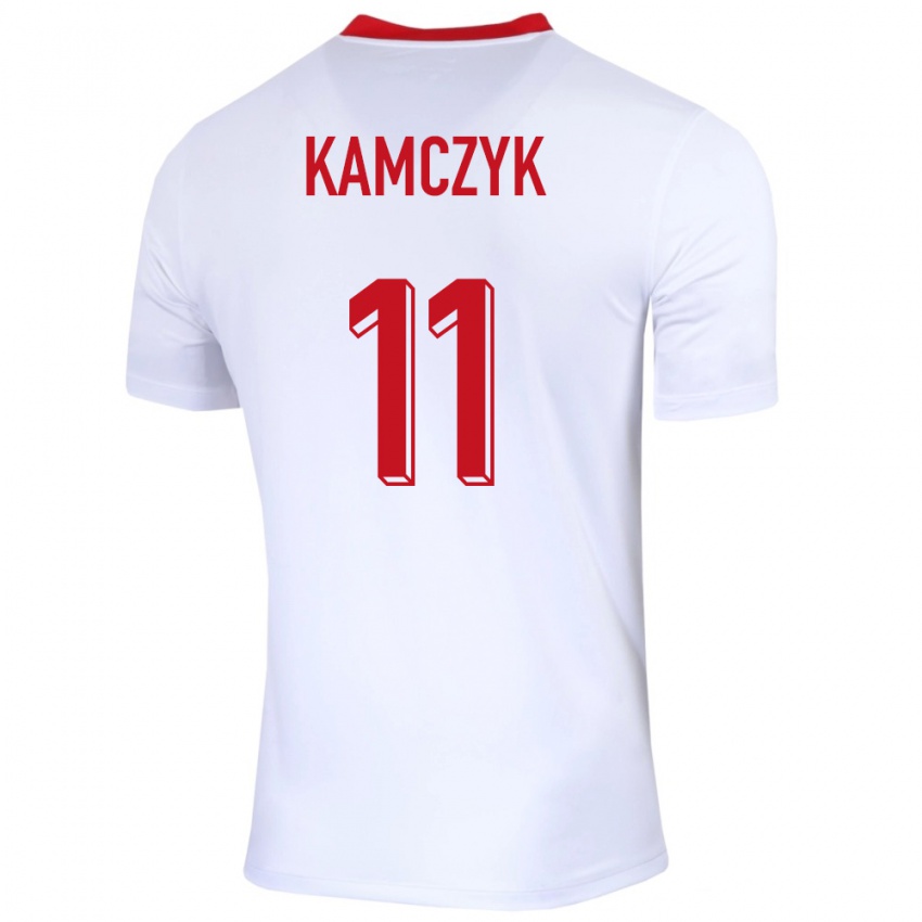 Homme Maillot Pologne Ewelina Kamczyk #11 Blanc Tenues Domicile 24-26 T-Shirt Suisse