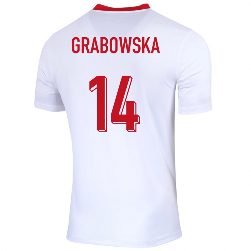 Homme Maillot Pologne Dominika Grabowska #14 Blanc Tenues Domicile 24-26 T-Shirt Suisse