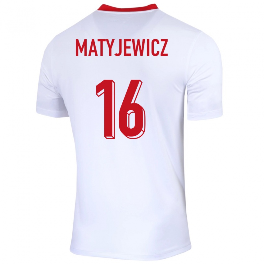 Homme Maillot Pologne Wiktor Matyjewicz #16 Blanc Tenues Domicile 24-26 T-Shirt Suisse