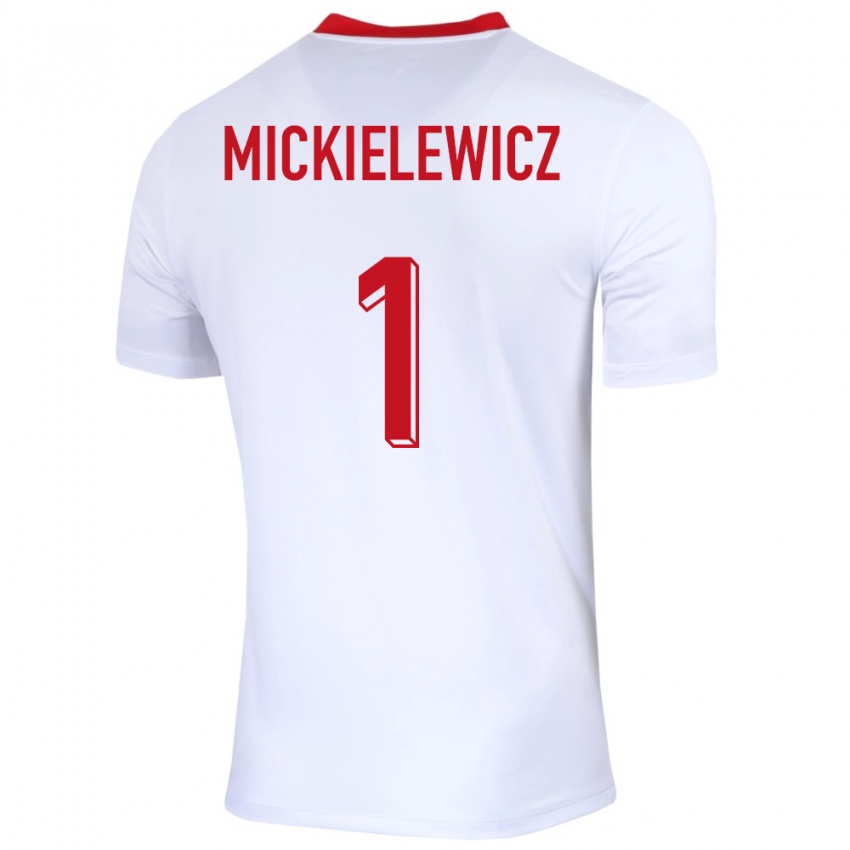 Homme Maillot Pologne Aleksander Mickielewicz #1 Blanc Tenues Domicile 24-26 T-Shirt Suisse
