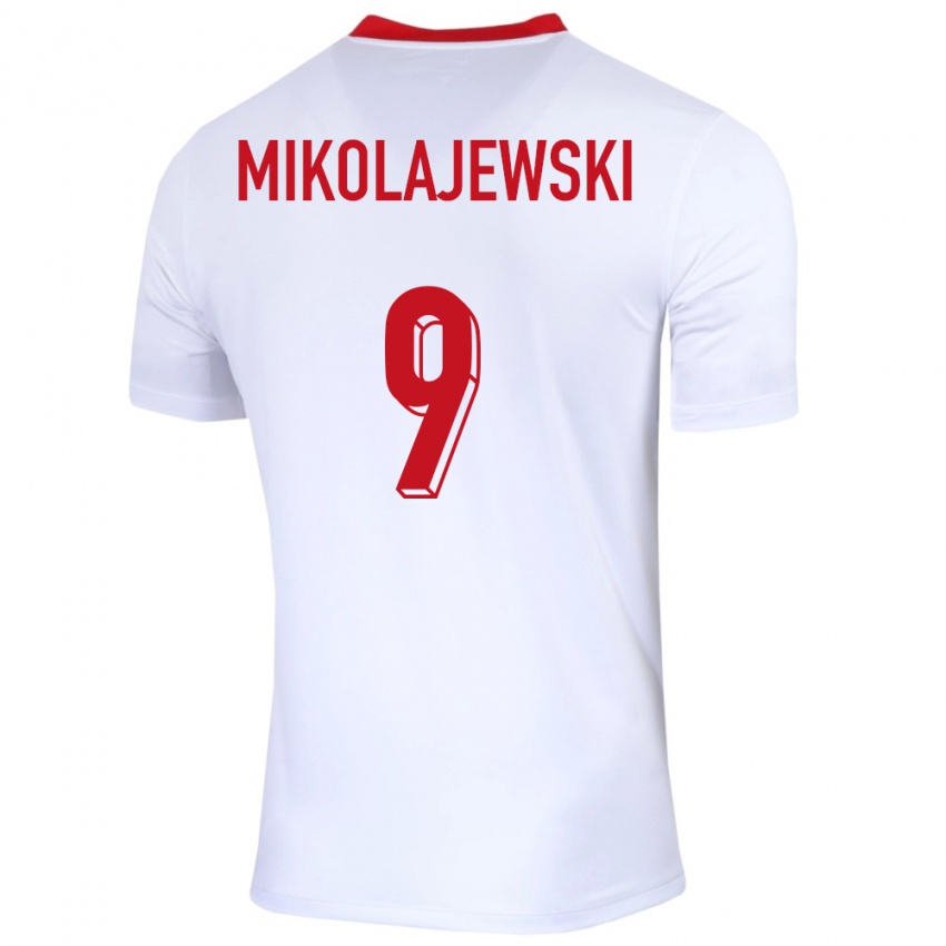 Homme Maillot Pologne Daniel Mikolajewski #9 Blanc Tenues Domicile 24-26 T-Shirt Suisse