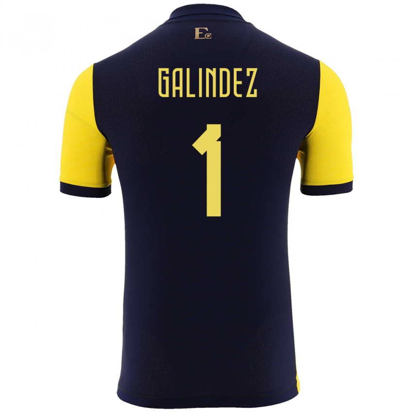 Homme Maillot Équateur Hernan Galindez #1 Jaune Tenues Domicile 24-26 T-Shirt Suisse