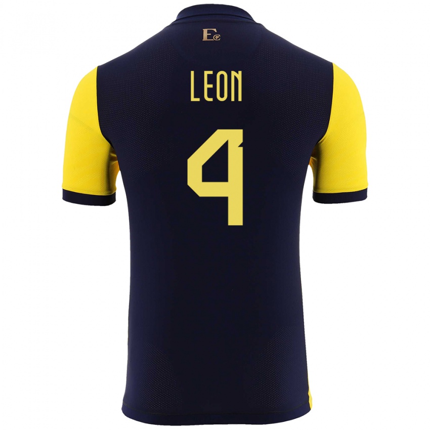 Herren Ecuador Fernando Leon #4 Gelb Heimtrikot Trikot 24-26 T-Shirt Schweiz