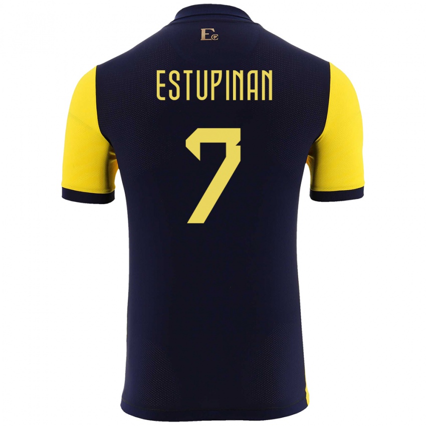 Homme Maillot Équateur Pervis Estupinan #7 Jaune Tenues Domicile 24-26 T-Shirt Suisse