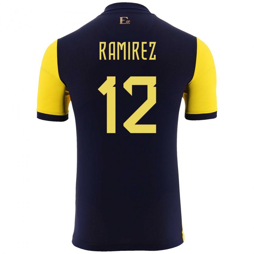 Homme Maillot Équateur Moises Ramirez #12 Jaune Tenues Domicile 24-26 T-Shirt Suisse