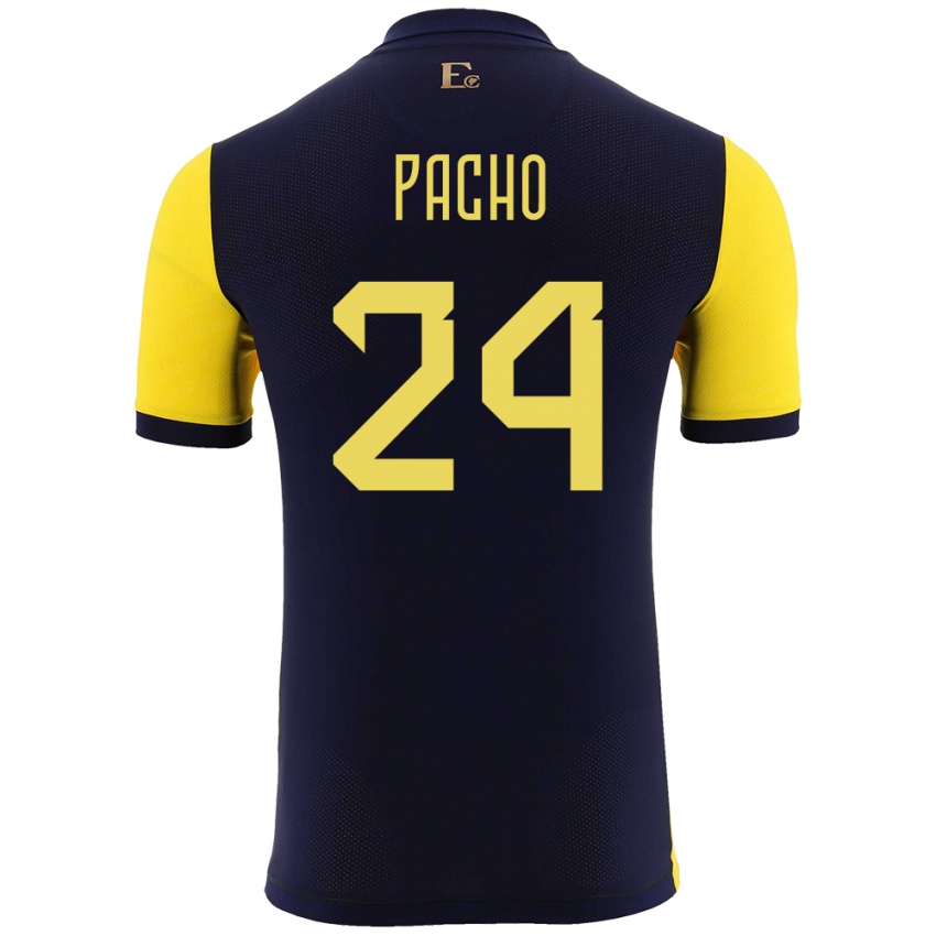 Herren Ecuador William Pacho #24 Gelb Heimtrikot Trikot 24-26 T-Shirt Schweiz