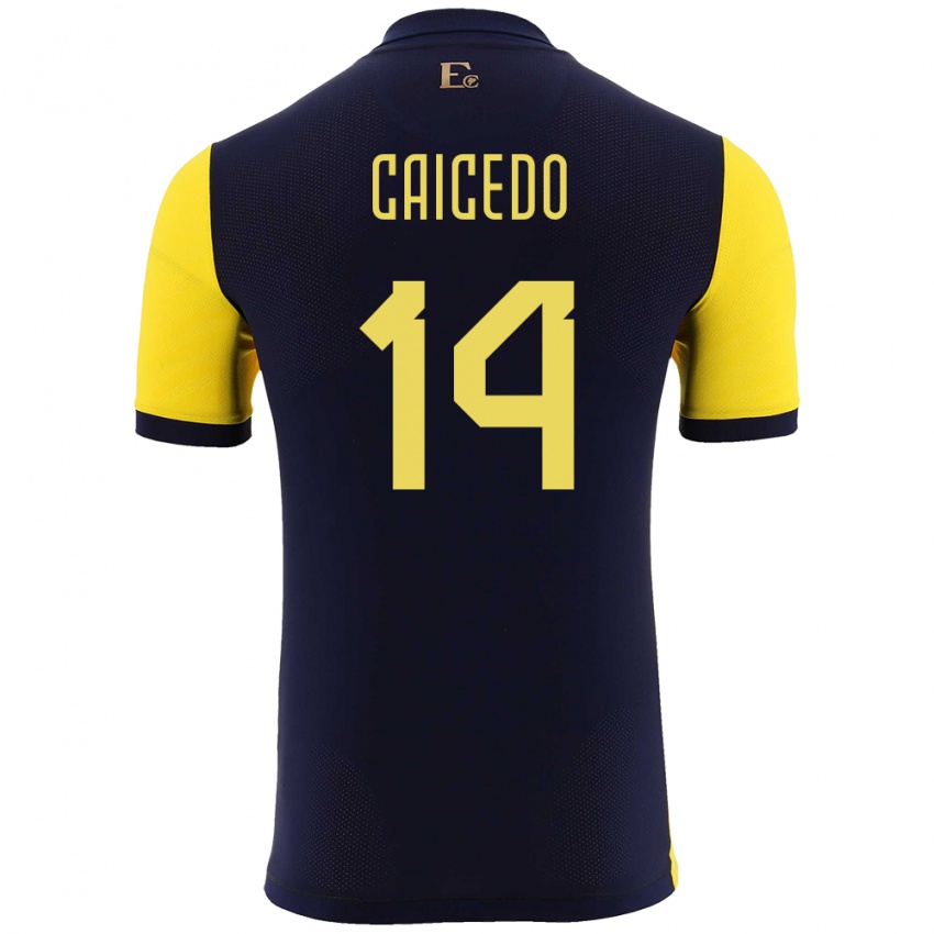 Herren Ecuador Carina Caicedo #14 Gelb Heimtrikot Trikot 24-26 T-Shirt Schweiz