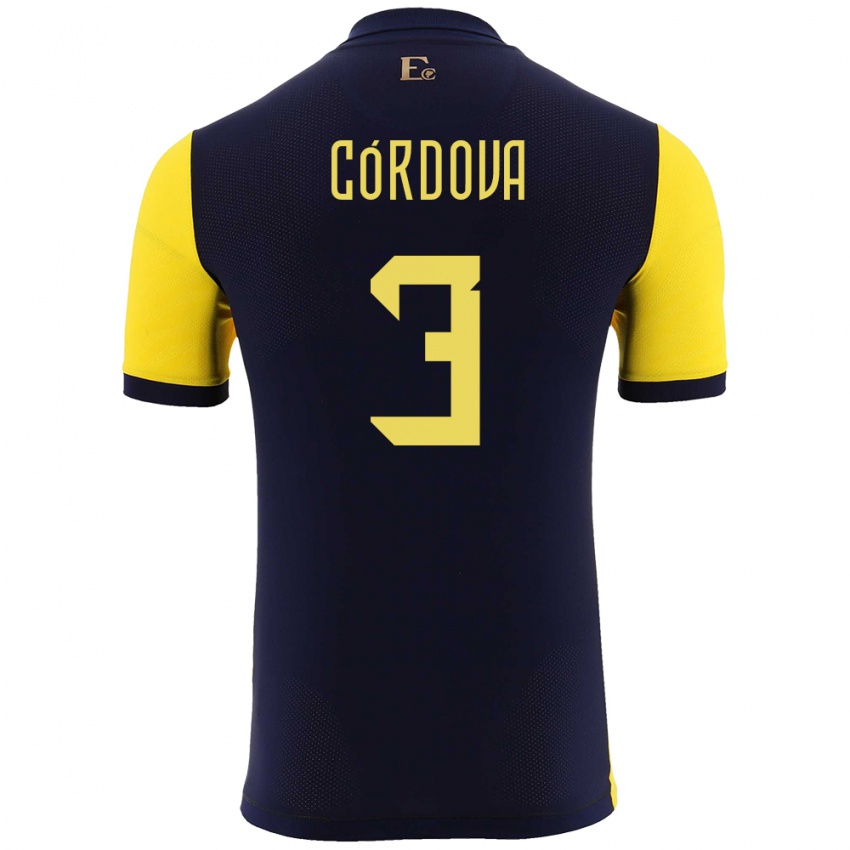 Herren Ecuador Luis Cordova #3 Gelb Heimtrikot Trikot 24-26 T-Shirt Schweiz