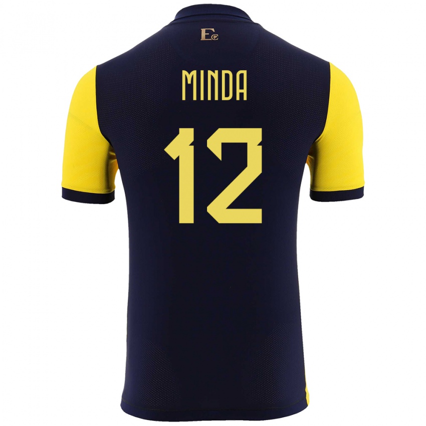Herren Ecuador Ethan Minda #12 Gelb Heimtrikot Trikot 24-26 T-Shirt Schweiz