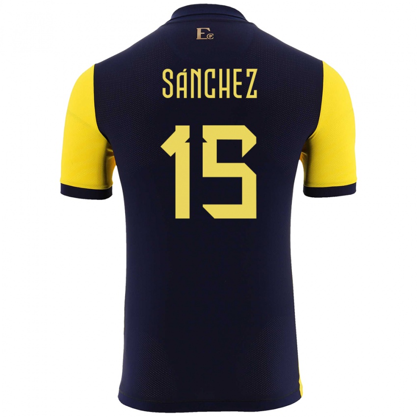 Homme Maillot Équateur Juan Sanchez #15 Jaune Tenues Domicile 24-26 T-Shirt Suisse