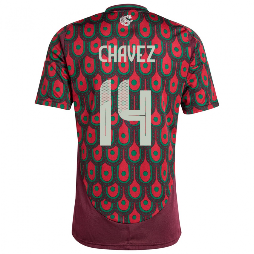 Homme Maillot Mexique Luis Chavez #14 Bordeaux Tenues Domicile 24-26 T-Shirt Suisse