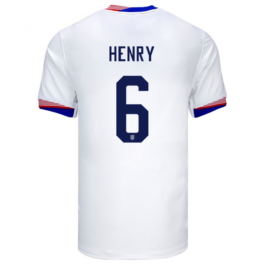 Homme Maillot États-Unis Kobi Henry #6 Blanc Tenues Domicile 24-26 T-Shirt Suisse