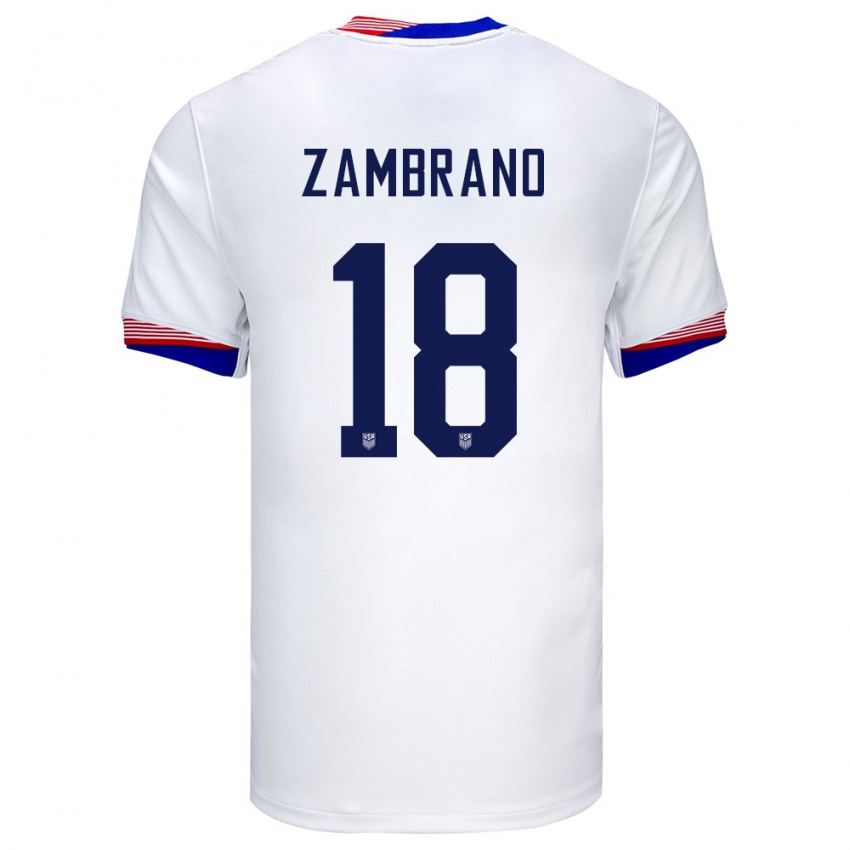 Homme Maillot États-Unis Marcos Zambrano #18 Blanc Tenues Domicile 24-26 T-Shirt Suisse