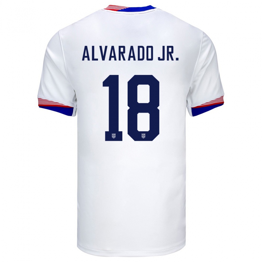 Homme Maillot États-Unis Alejandro Alvarado Jr #18 Blanc Tenues Domicile 24-26 T-Shirt Suisse