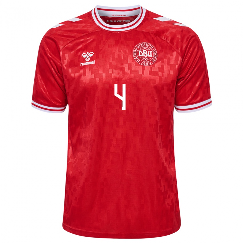 Homme Maillot Danemark Simon Kjaer #4 Rouge Tenues Domicile 24-26 T-Shirt Suisse