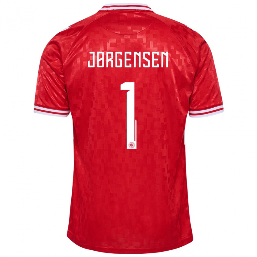 Herren Dänemark Filip Jørgensen #1 Rot Heimtrikot Trikot 24-26 T-Shirt Schweiz