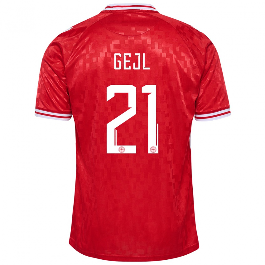Homme Maillot Danemark Mille Gejl #21 Rouge Tenues Domicile 24-26 T-Shirt Suisse