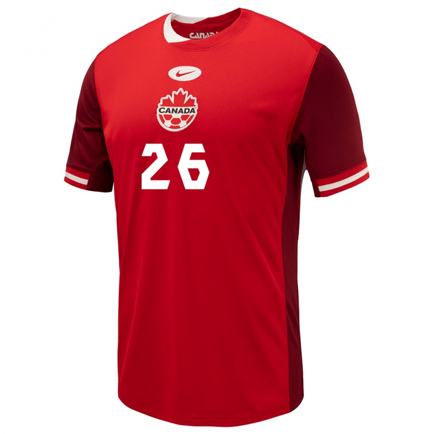 Homme Maillot Canada Luca Koleosho #26 Rouge Tenues Domicile 24-26 T-Shirt Suisse