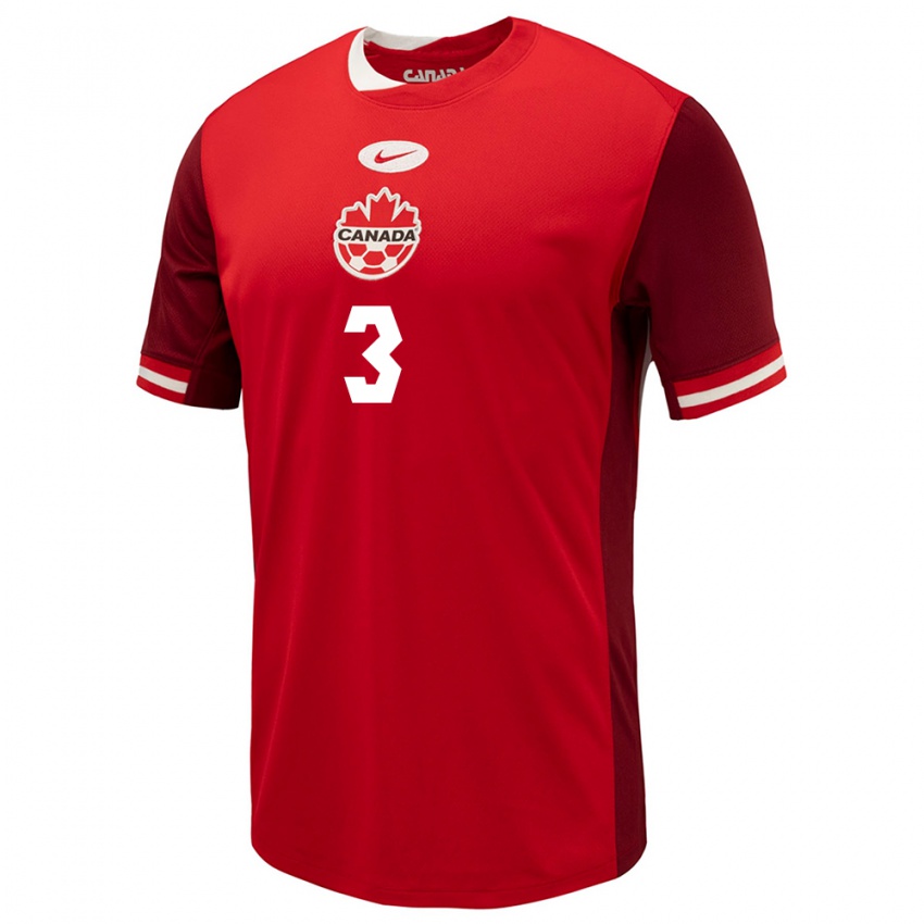 Homme Maillot Canada Kwasi Poku #3 Rouge Tenues Domicile 24-26 T-Shirt Suisse