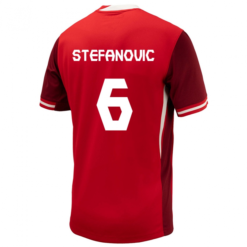 Homme Maillot Canada Lazar Stefanovic #6 Rouge Tenues Domicile 24-26 T-Shirt Suisse
