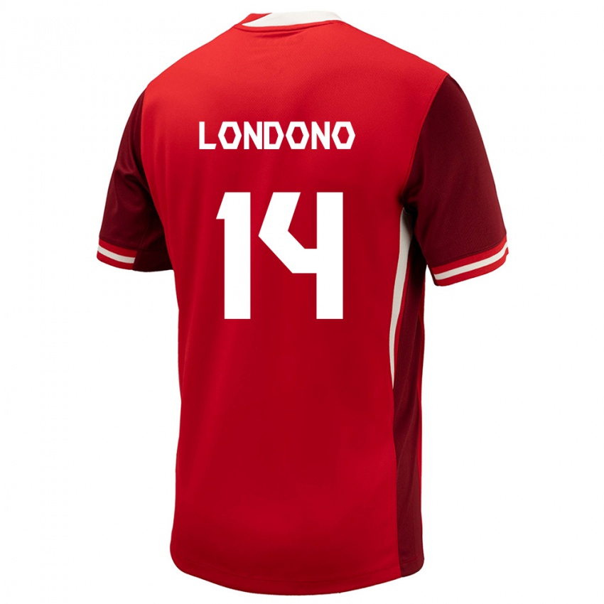 Homme Maillot Canada Tyler Londono #14 Rouge Tenues Domicile 24-26 T-Shirt Suisse