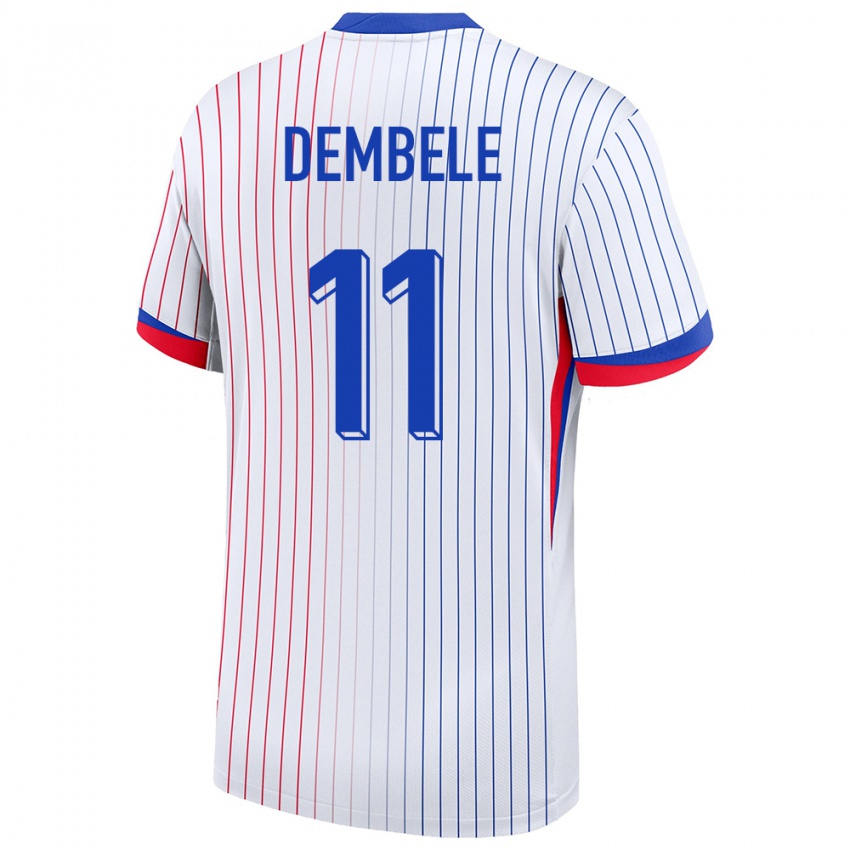 Herren Frankreich Ousmane Dembele #11 Weiß Auswärtstrikot Trikot 24-26 T-Shirt Schweiz