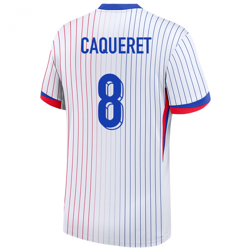 Herren Frankreich Maxence Caqueret #8 Weiß Auswärtstrikot Trikot 24-26 T-Shirt Schweiz