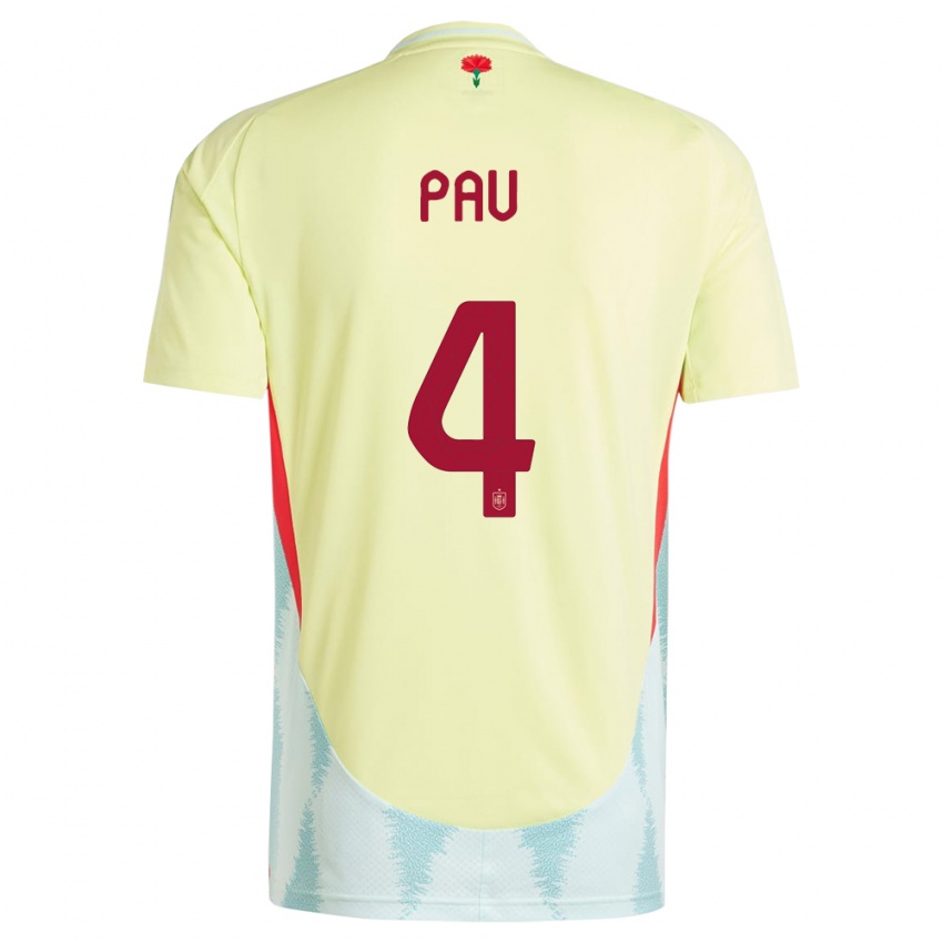 Homme Maillot Espagne Pau Torres #4 Jaune Tenues Extérieur 24-26 T-Shirt Suisse