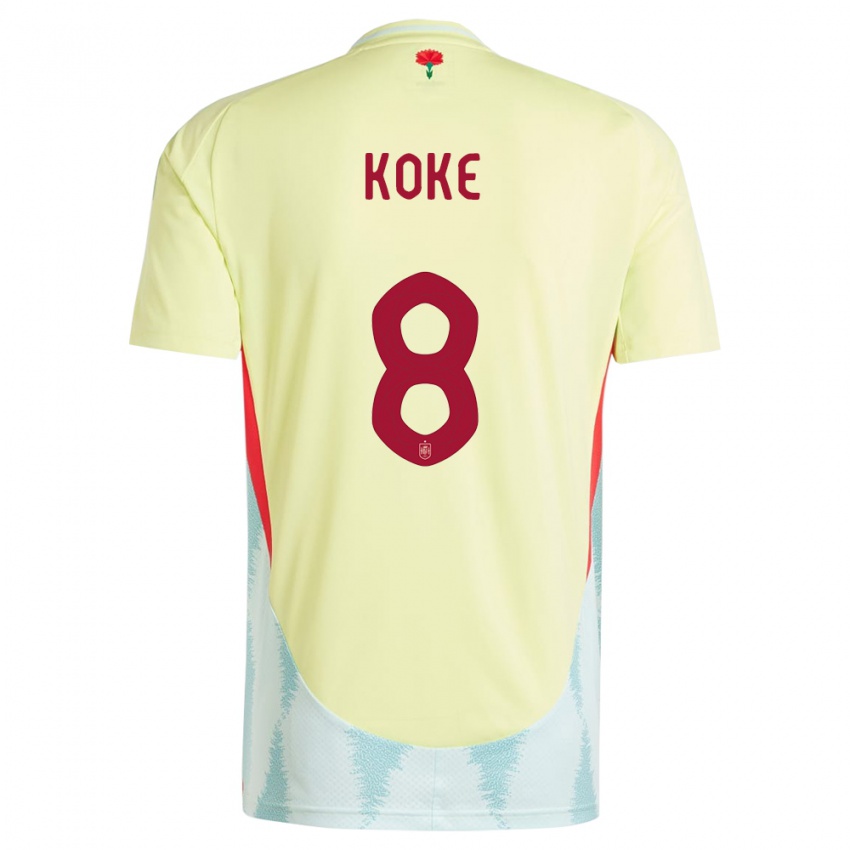 Homme Maillot Espagne Koke #8 Jaune Tenues Extérieur 24-26 T-Shirt Suisse