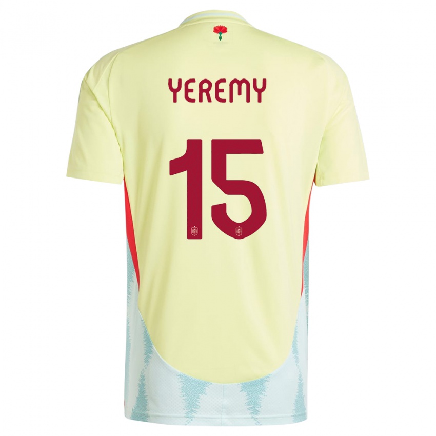 Homme Maillot Espagne Yeremy Pino #15 Jaune Tenues Extérieur 24-26 T-Shirt Suisse