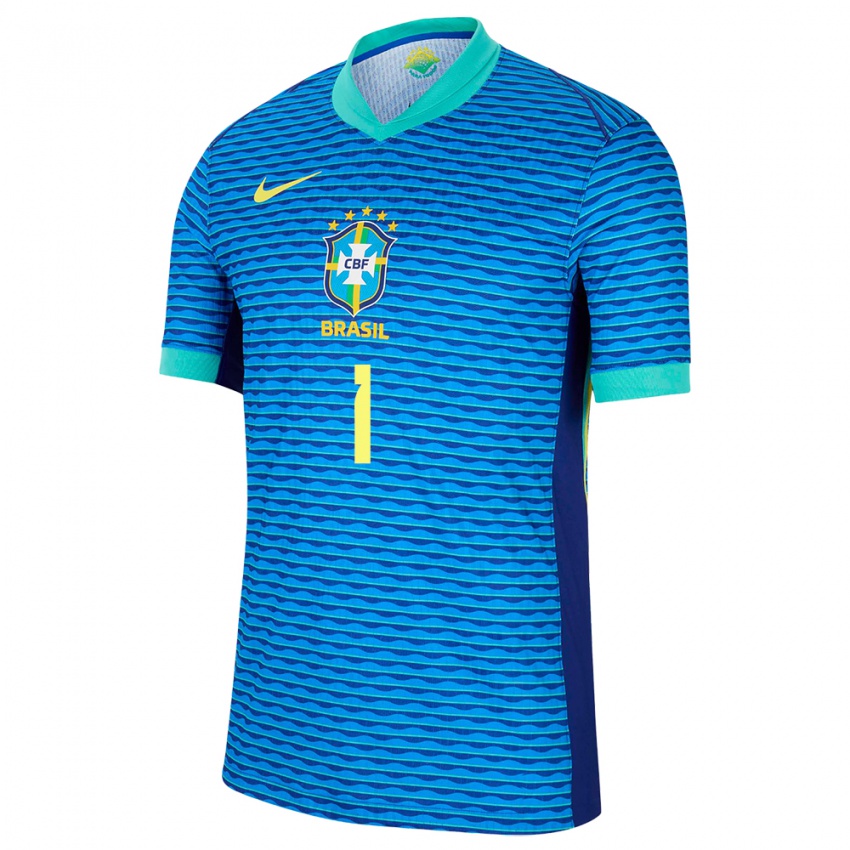 Homme Maillot Brésil Alisson #1 Bleu Tenues Extérieur 24-26 T-Shirt Suisse