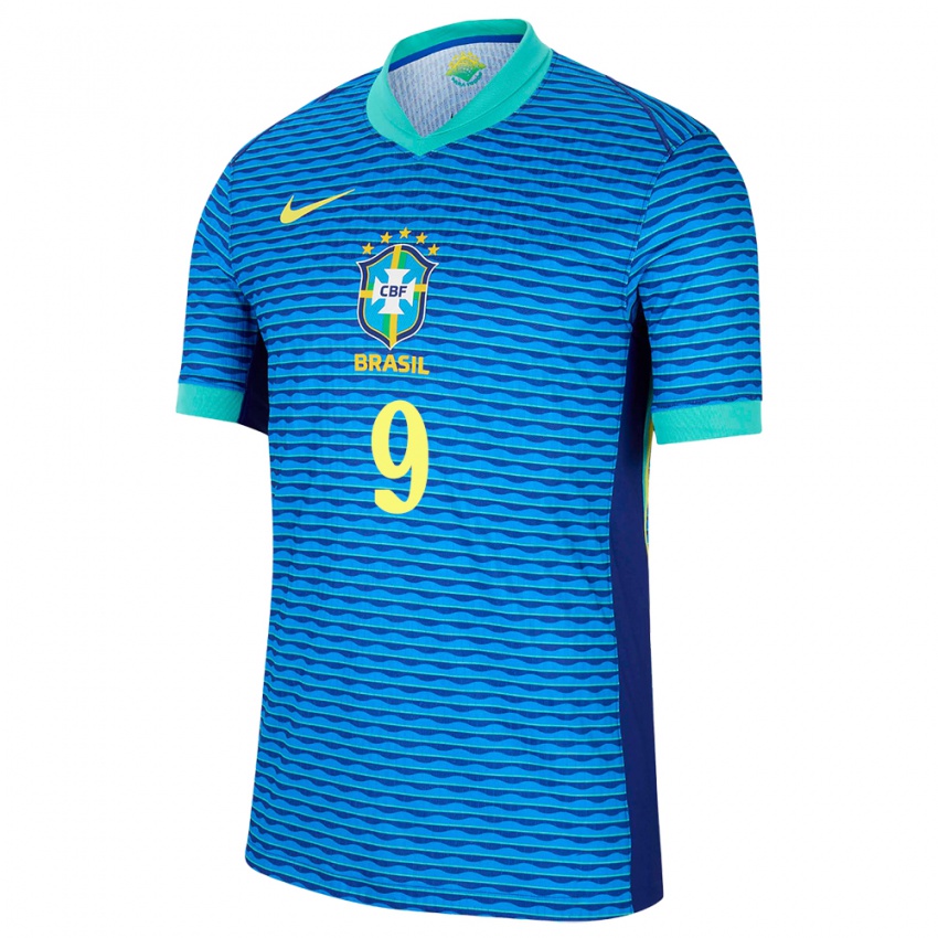 Homme Maillot Brésil Endrick #9 Bleu Tenues Extérieur 24-26 T-Shirt Suisse
