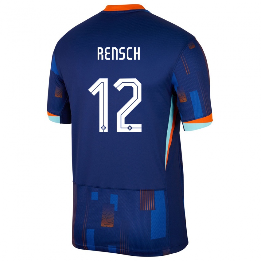 Herren Niederlande Devyne Rensch #12 Blau Auswärtstrikot Trikot 24-26 T-Shirt Schweiz