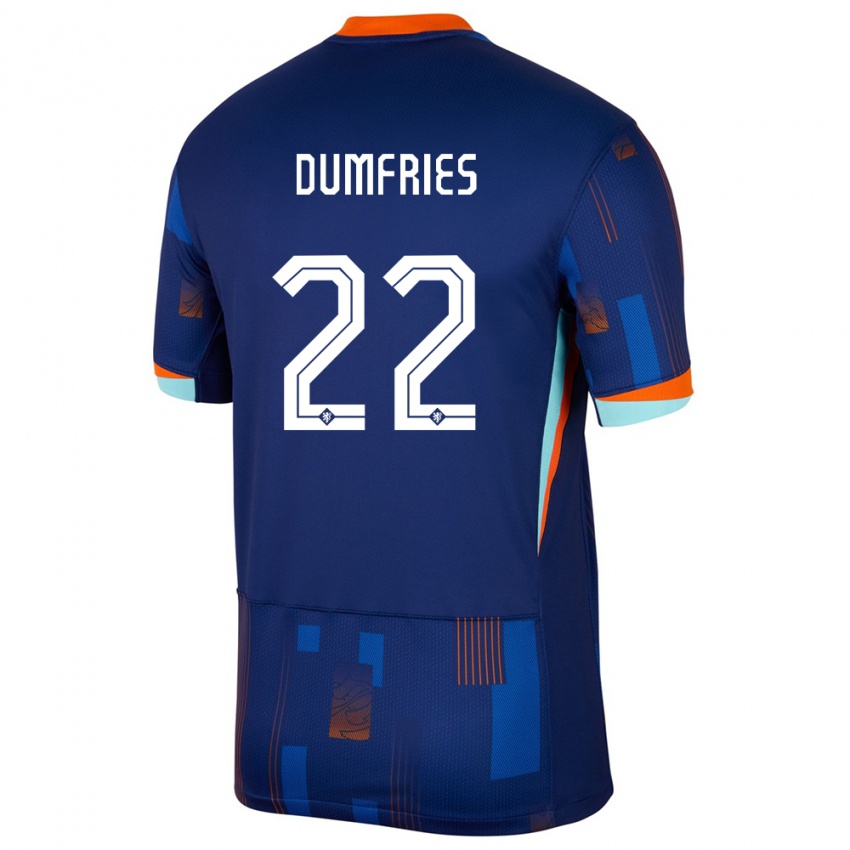 Herren Niederlande Denzel Dumfries #22 Blau Auswärtstrikot Trikot 24-26 T-Shirt Schweiz