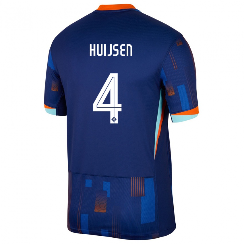 Herren Niederlande Dean Huijsen #4 Blau Auswärtstrikot Trikot 24-26 T-Shirt Schweiz