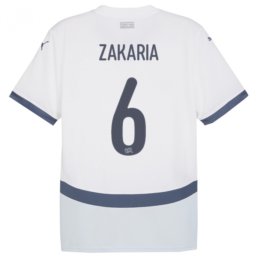 Homme Maillot Suisse Denis Zakaria #6 Blanc Tenues Extérieur 24-26 T-Shirt Suisse