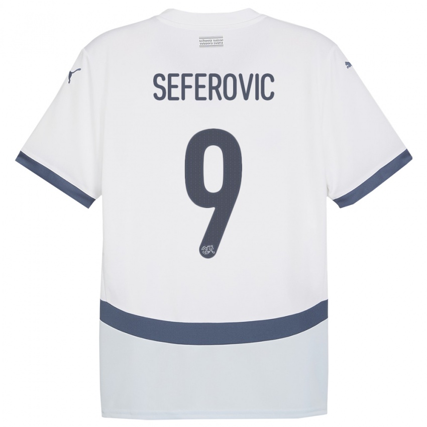 Herren Schweiz Haris Seferovic #9 Weiß Auswärtstrikot Trikot 24-26 T-Shirt Schweiz