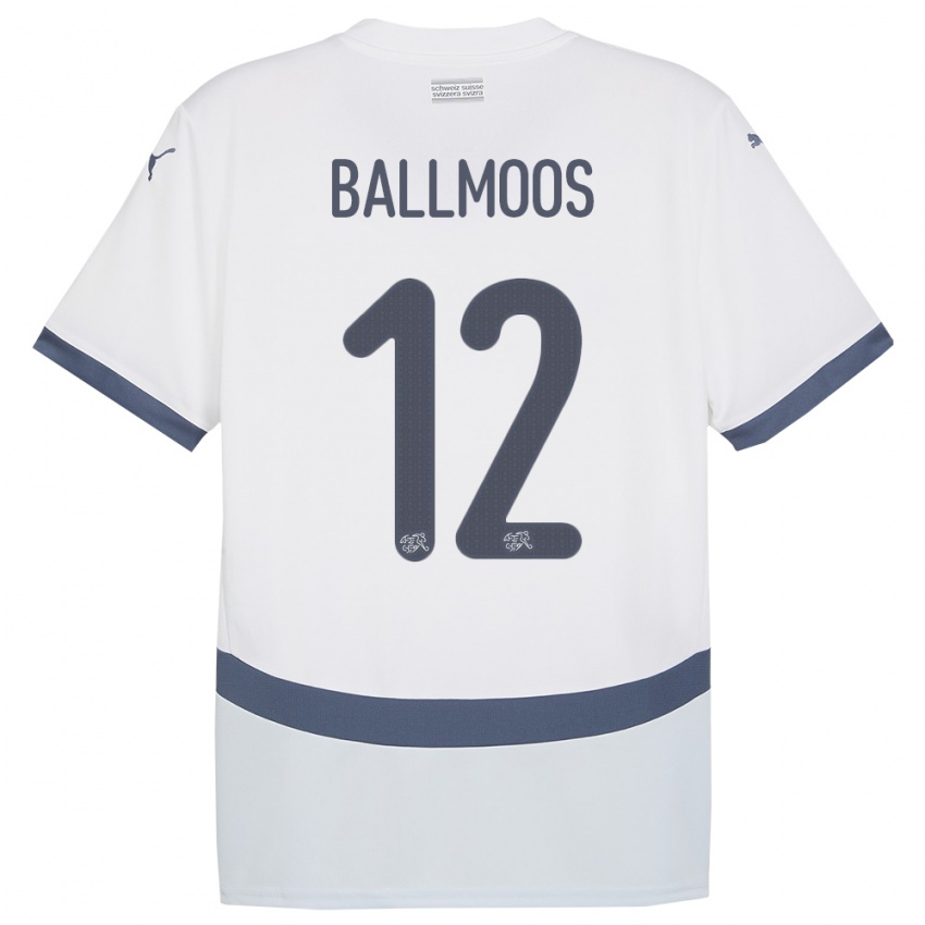 Homme Maillot Suisse David Von Ballmoos #12 Blanc Tenues Extérieur 24-26 T-Shirt Suisse