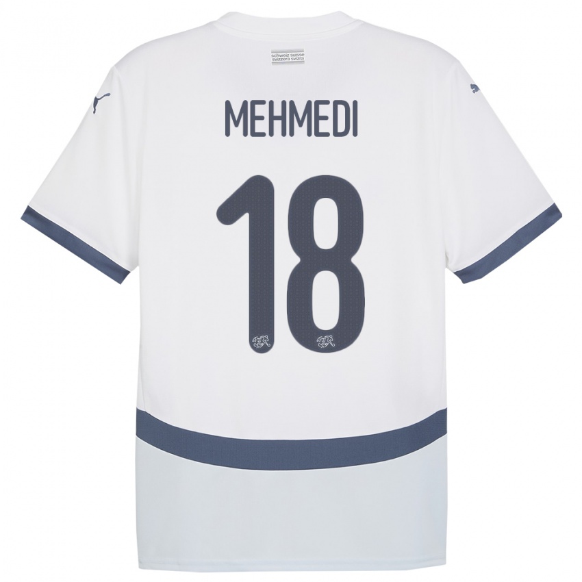 Herren Schweiz Admir Mehmedi #18 Weiß Auswärtstrikot Trikot 24-26 T-Shirt Schweiz
