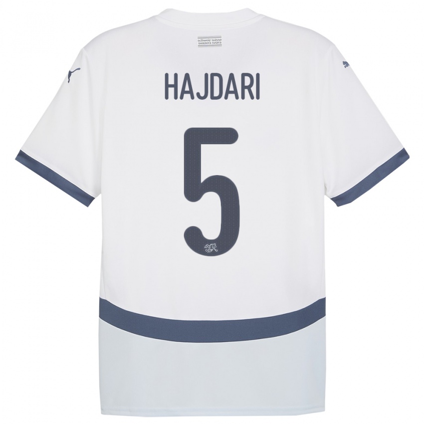 Herren Schweiz Albian Hajdari #5 Weiß Auswärtstrikot Trikot 24-26 T-Shirt Schweiz
