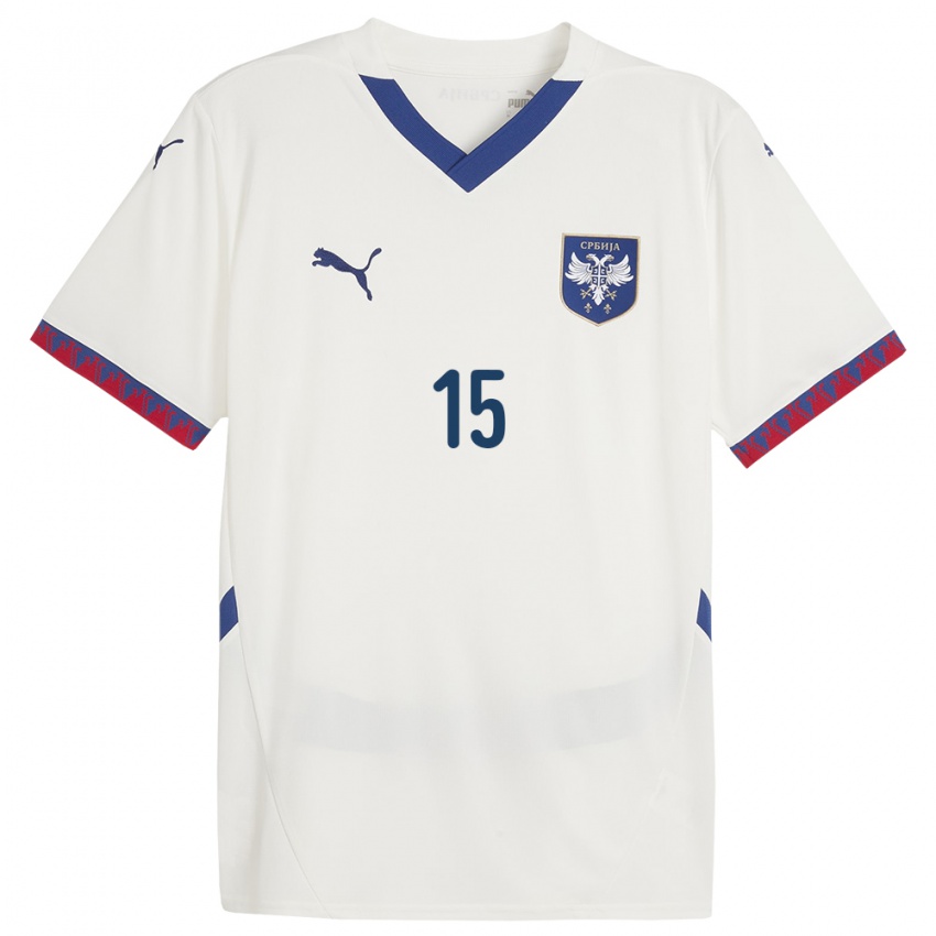 Homme Maillot Serbie Mihajlo Ilic #15 Blanc Tenues Extérieur 24-26 T-Shirt Suisse
