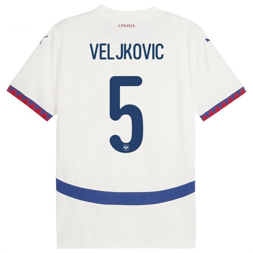 Herren Serbien Milos Veljkovic #5 Weiß Auswärtstrikot Trikot 24-26 T-Shirt Schweiz