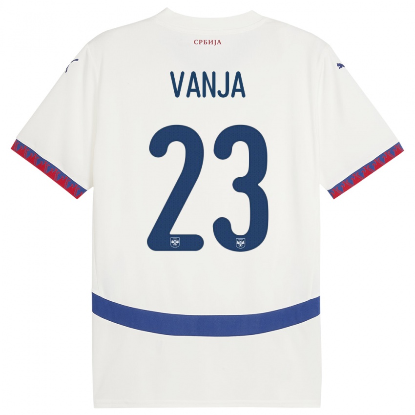 Homme Maillot Serbie Vanja Milinkovic-Savic #23 Blanc Tenues Extérieur 24-26 T-Shirt Suisse