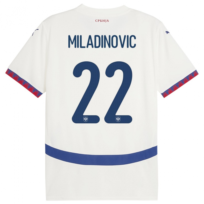 Herren Serbien Igor Miladinovic #22 Weiß Auswärtstrikot Trikot 24-26 T-Shirt Schweiz